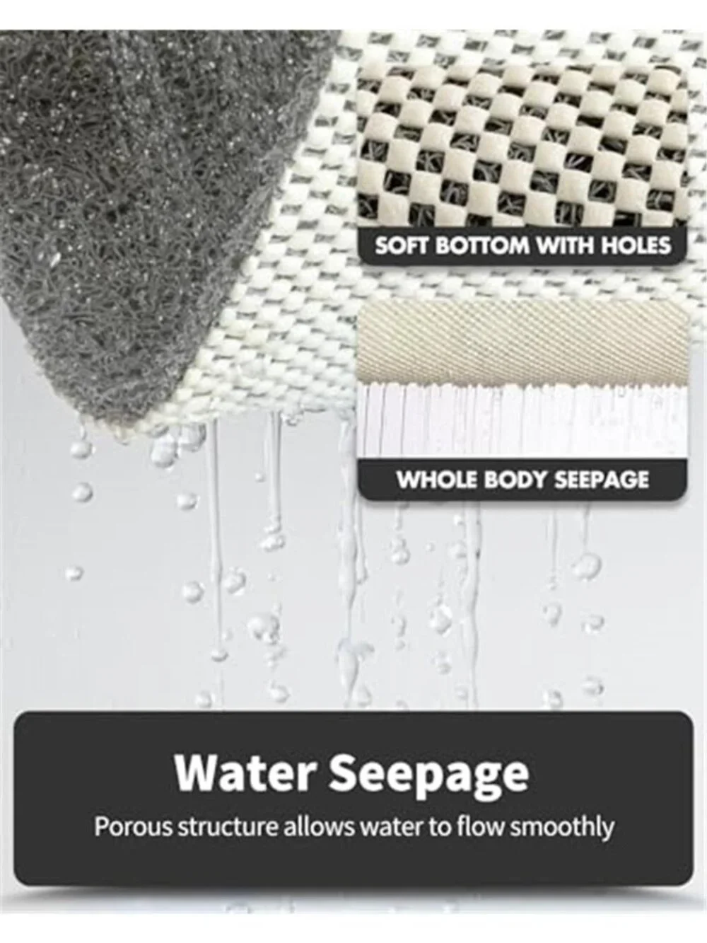 Non Slip Shower Mat Loofah Bath Rug PVC Drain Hole Anti Slip Bathroom Grey 17x30